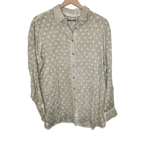 SOFT SURROUNDINGS Women's Large Linen Button Front Tunic Top Swiss Dot Coastal - Picture 1 of 11